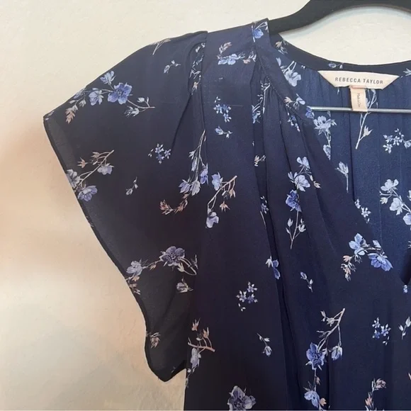 Rebecca Taylor Francine Dress Navy Blue Silk Floral Romantic Summer Whimsical 2 - Picture 8 of 9
